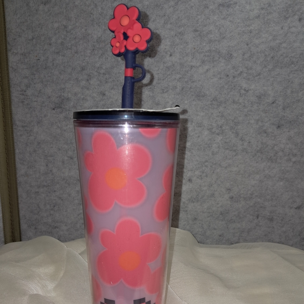 Starbucks Pink Floral Tumbler with Straw